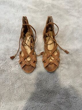 Michael Kors Tan Lace-Up Peep-Toe Heels